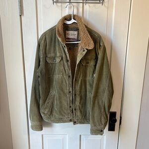 Abercrombie and Fitch Olive Green Sherpa-Lined Trucker Jacket